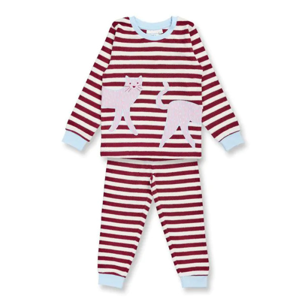 Sense Organics Schlafanzug Terry, red Stripes+Cat | Bio-Kinderkleidung bei Das bunte Chamäleon in Bamberg und online