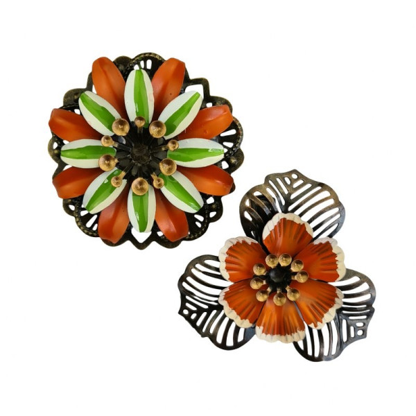 Urban Hippies Metallblumen Tiki Orange/Lime | Vintage-Schmuck bei Das bubnte Chamäleon Bamberg