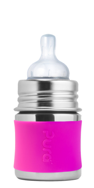 Pura kiki Edelstahl Babyflasche mit Sauger 125 ml, pink
