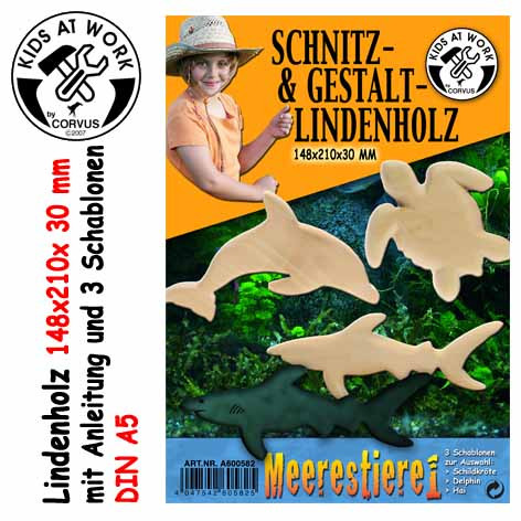 Corvus Schnitzholz Meerestiere Groß | Werkzeug für Kinder bei Das bunte Chamäleon in Bamberg und online