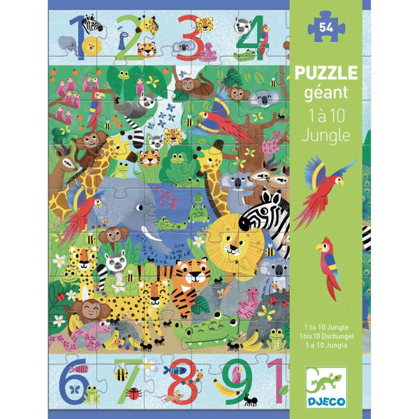 Djeco Großes Bodenpuzzle 1 bis 10 Dschungel | Spielzeug für Kinder bei Das bunte Chamäleon in Bamberg und online 