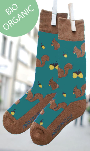 Frl. Prusselise Kindersocken Eichhörnchen, Petrol | Bunte Socken bei Das bunte Chamäleon in Bamberg und online