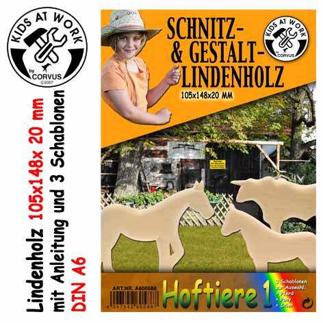 Corvus Schnitzholz Hoftiere | Werkzeug für Kinder bei Das bunte Chamäleon in Bamberg und online