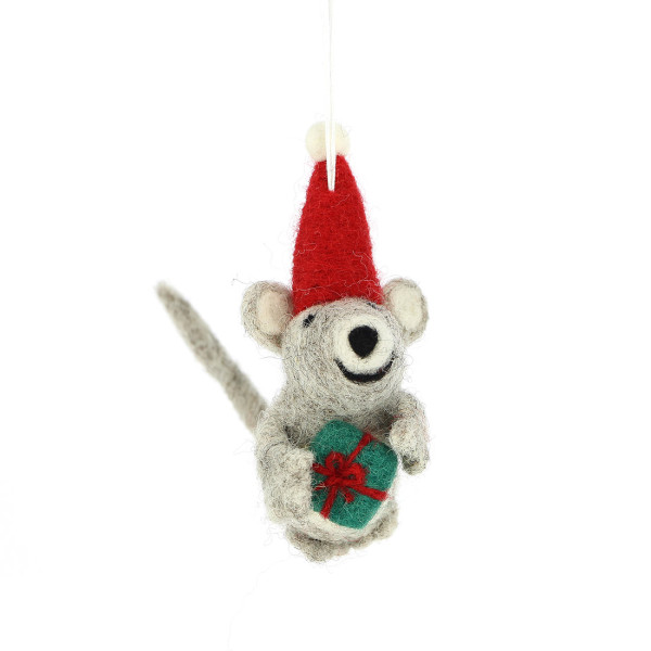 Filz-Anhänger Maus mit Geschenk | Natürliche Deko aus Wollfilz bei Das bunte Chamäleon online