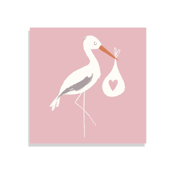 Rex London Pinkfarbene Karte zur Geburt Storch | Fantastische Kindersachen bei Das bunte Chamäleon in