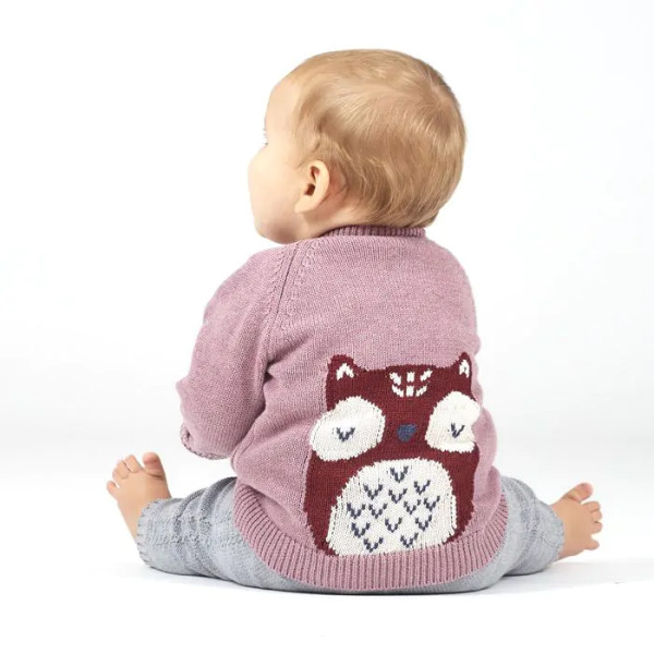 Sense Organics Baby-Strickpulli Navin, Mauve+Owl| Bio-Kinderkleidung bei Das bunte Chamäleon in Bamberg und online