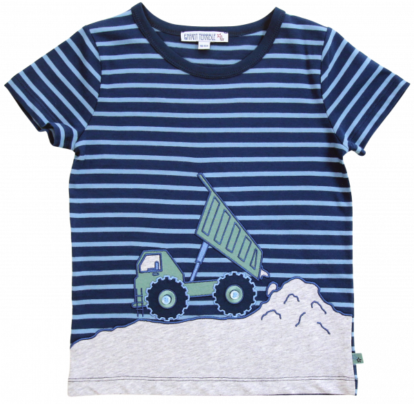 Enfant Terrible Streifen T-Shirt Applikation Kipplaster, sky-darkblue | Bio-Kindermode bei Das bunte Chamäleon in Bamberg und online