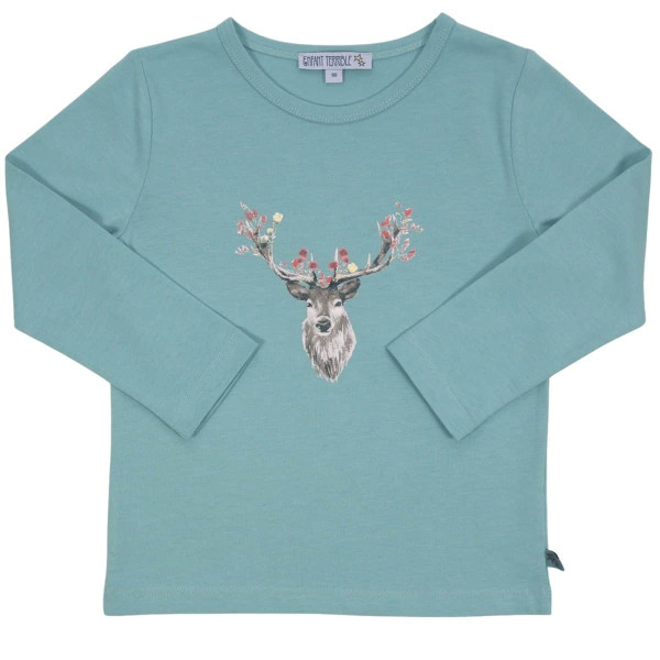 Enfant Terrible Langarmshirt Hirschdruck, Turquoise | Bio-Kinderkleidung bei Das bunte Chamäleon in Bamberg und online kaufen